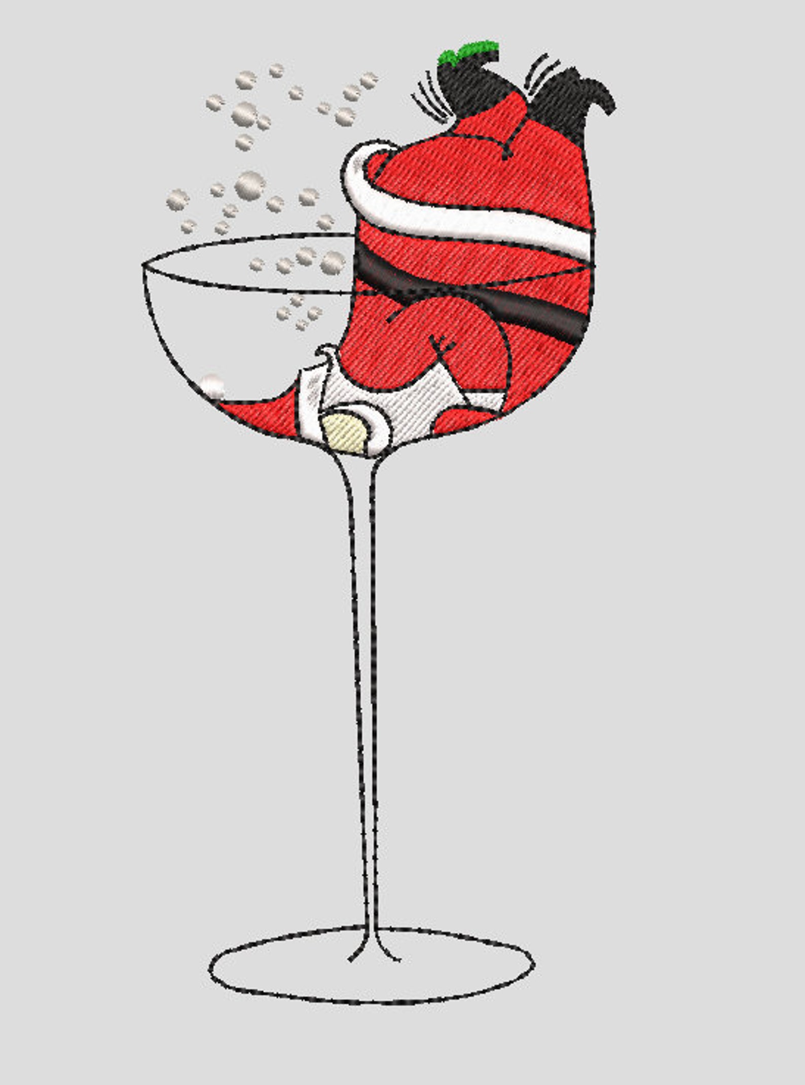 Tipsy Santa in a Wine Glass Christmas Embroidery Design Sizes Etsy