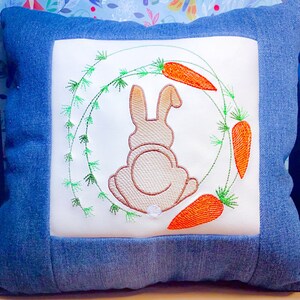 Fuzzy Easter Bunny with Carrot Wreath Embroidery and Applique Design Included- Sizes Available 6x10 5x7 4x4 INSTANT DIGITAL DOWNLOAD