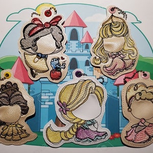 Sketch In The Hoop Princess Key Fob Set Embroidery Design Set of 5- Available Sizes 4x4 INSTANT DIGITAL DOWNLOAD