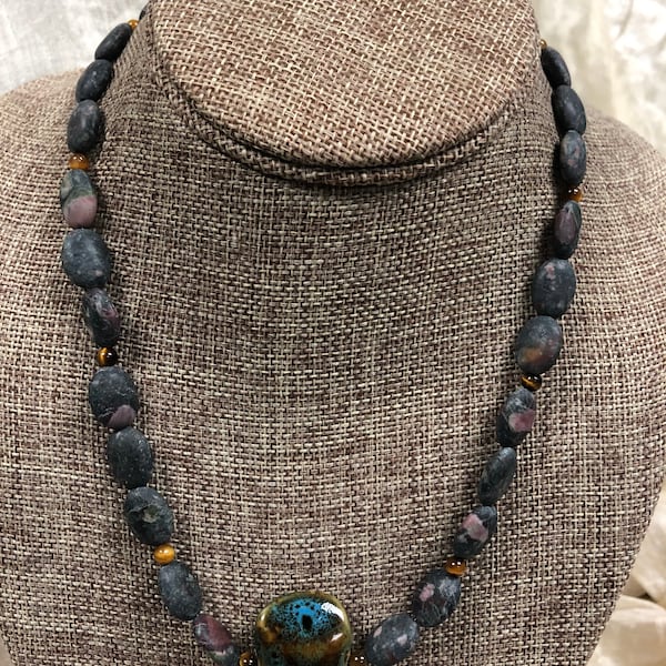 Jasper, Tigers Eye & Kazuri Beaded Necklace!