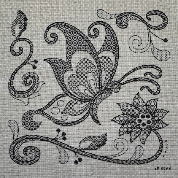 Whimsy Butterfly 14 Count Blackwork Pattern, Needlework Butterfly