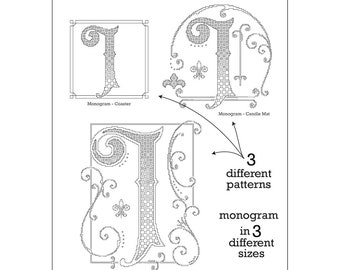 Blackwork Monogram 3 - Letter I Needlework Pattern, Alphabet Blackwork, Blackwork Scrolls and Borders