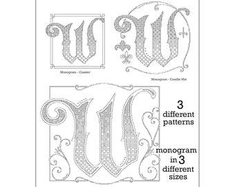 Blackwork Monogram 3 - Letter W Needlework Pattern, Alphabet Blackwork, Blackwork Scrolls and Borders