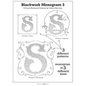 Blackwork Monogram 3 - Letter S Needlework Pattern, Alphabet Blackwork, Blackwork Scrolls and Borders