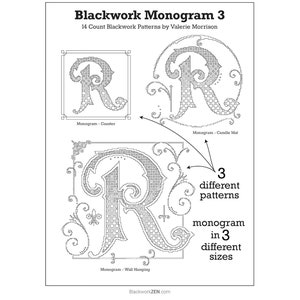 Blackwork Monogram 3 - Letter R Needlework Pattern, Alphabet Blackwork, Blackwork Scrolls and Borders