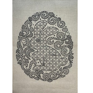 Uovo di Pasqua Blackwork Modello Blackwork a 14 conteggi, coniglietto di Pasqua ricamato