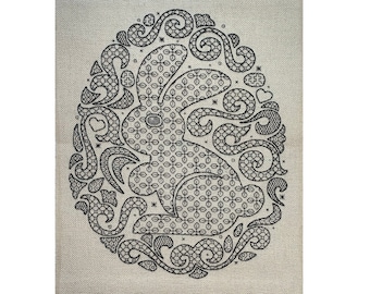 Wzór na jajko wielkanocne Blackwork 14 elementów, haftowany ręcznie Zajączek wielkanocny