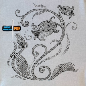 Whimsy Flowers 14 Count Blackwork Pattern, Needlework Flowers