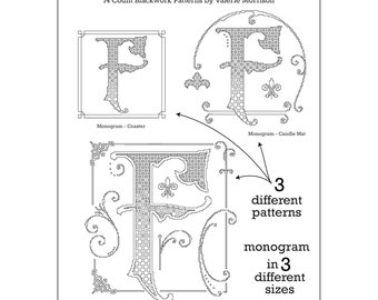 Blackwork Monogram 3 - Letter F Needlework Pattern, Alphabet Blackwork, Blackwork Scrolls and Borders