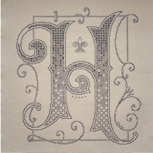 Blackwork Monogram 3 - Letter H Needlework Pattern, Alphabet Blackwork, Blackwork Scrolls and Borders