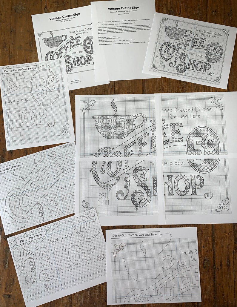 Vintage Coffee Sign Blackwork Needlework Pattern - Etsy