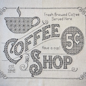 Vintage Coffee Sign Blackwork Needlework Pattern