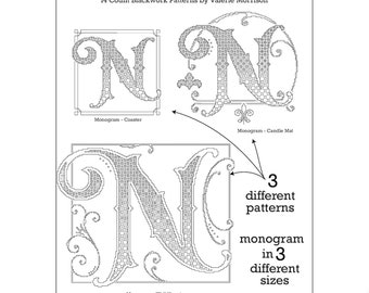 Blackwork Monogram 3 - Letter N Needlework Pattern, Alphabet Blackwork, Blackwork Scrolls and Borders