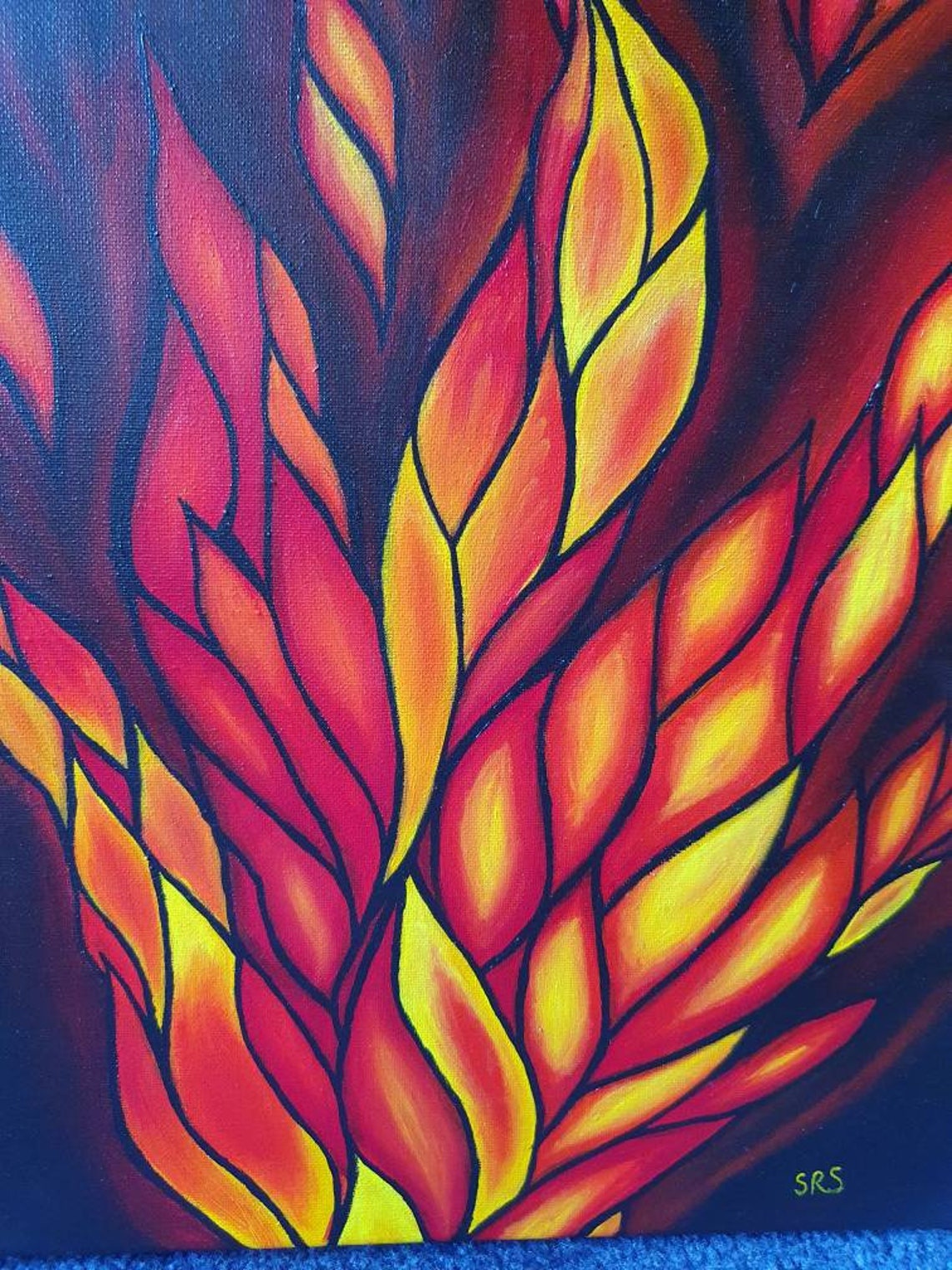 Fire Flame, Acrylic Fire Painting on Canvas, Red and Yellow Flames