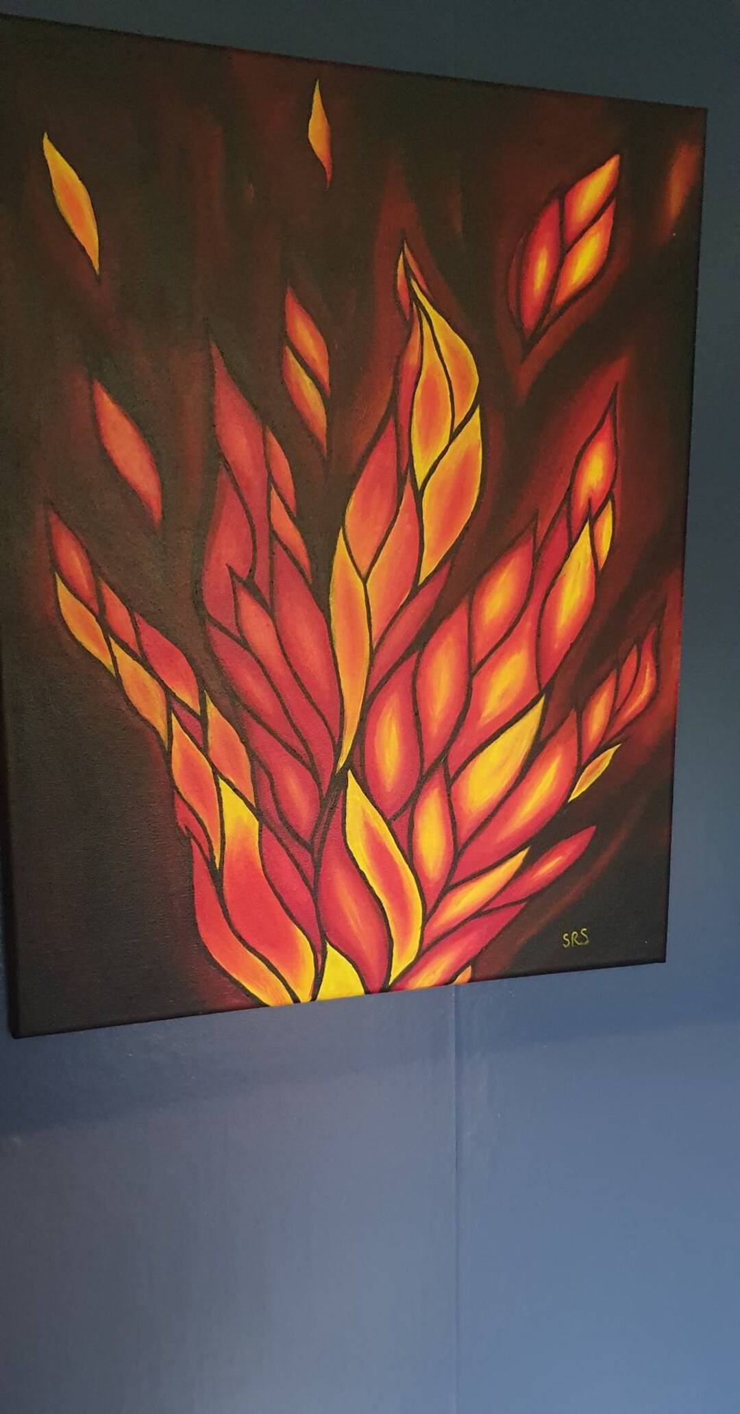 Fire Flame, Acrylic Fire Painting on Canvas, Red and Yellow Flames