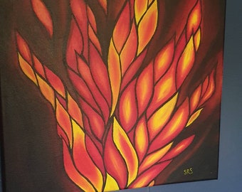 Fire Flame, Acrylic Fire Painting on Canvas,  Red and Yellow Flames Picture, Canvas Flame Art