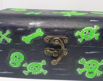 Halloween Skull and Bones Handpainted Wooden Box