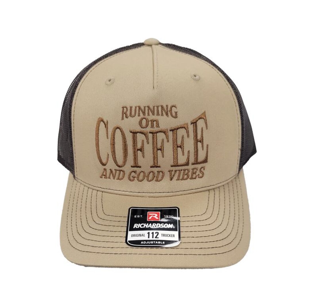 Running On Coffee Embroidered Trucker Hat - Beige or Brown Running on Coffee Embroidered Hat- Beige – Avery+Finn Co main image 2
