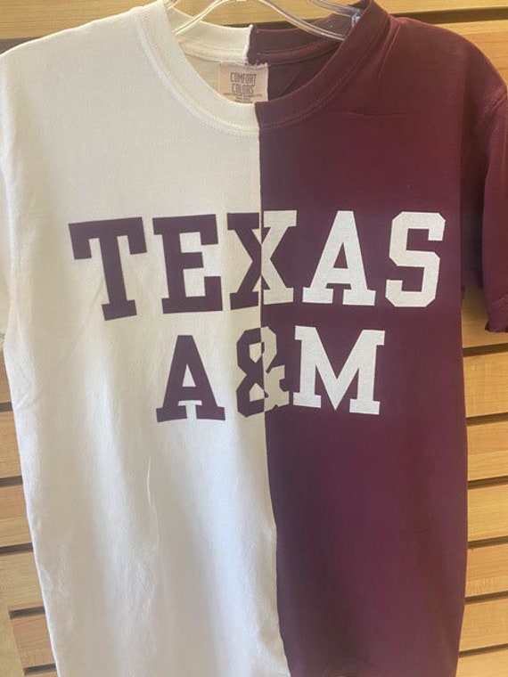Split Tee Texas A M Half Half T Shirt Etsy Split Tee Texas A M Half Half T Shirt Etsy