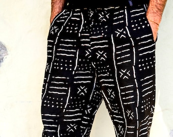 Black & white African Wax print trousers UNISEX