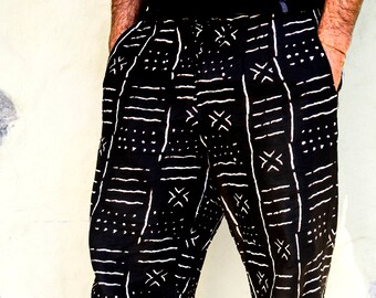 Black & white African Wax print trousers UNISEX