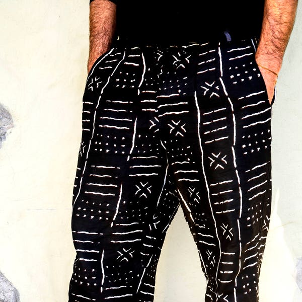 Black & white African Wax print trousers UNISEX