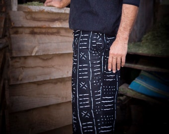 Black & white African Wax print trousers for men