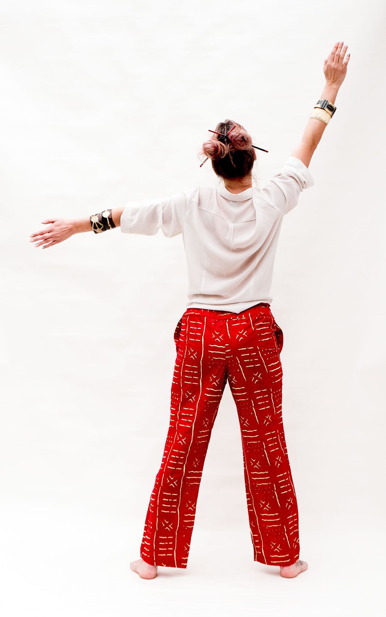 Casual red waxprint pants for women image 5