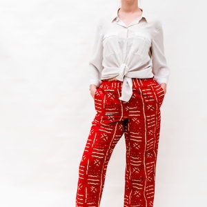 Casual red waxprint pants for women image 2