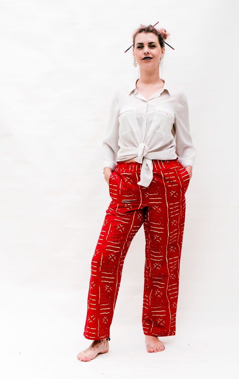 Casual red waxprint pants for women image 2