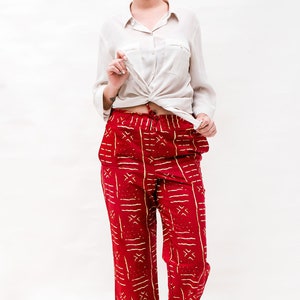 Casual red waxprint pants for women image 3