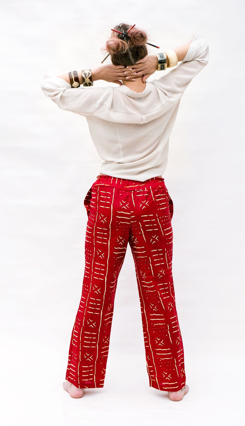 Casual red waxprint pants for women image 4
