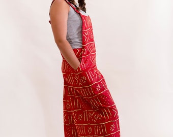 Red loose waxprint overall