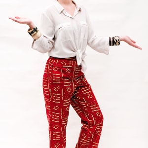 Casual red waxprint pants for women image 1