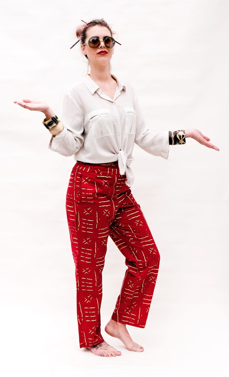 Casual red waxprint pants for women image 1