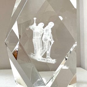 Golf/Golfers 3” Etched 3D Crystal Paperweight.