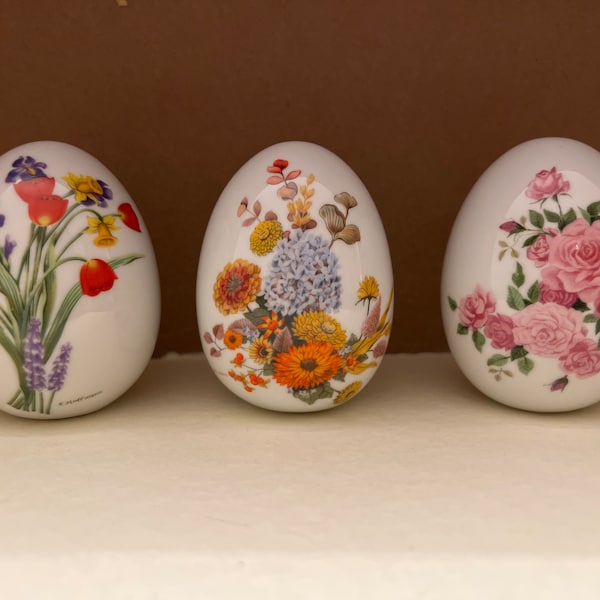 Avon Gifts of Nature Porcelain Egg Collection: Spring, Summer, Fall.