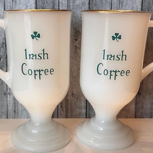 Vintage Milk Glass Irish Coffee Pedestal Mug Gold Trimmed