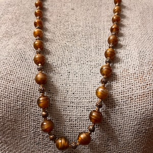 Vintage Tiger Eye 30” Necklace with Screw Closure and Copper Beads.
