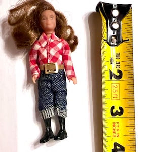 Lundby Girl Doll in Blue Denim, Red and White Checked Shirt.
