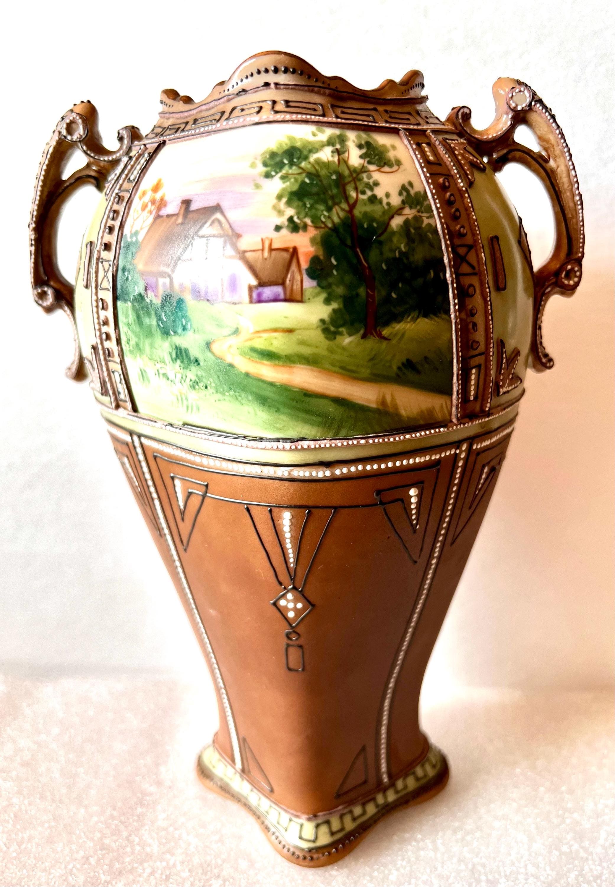 Nippon Beautiful Hand Painted - as is - Two Handled Landscape Vase - Etsy