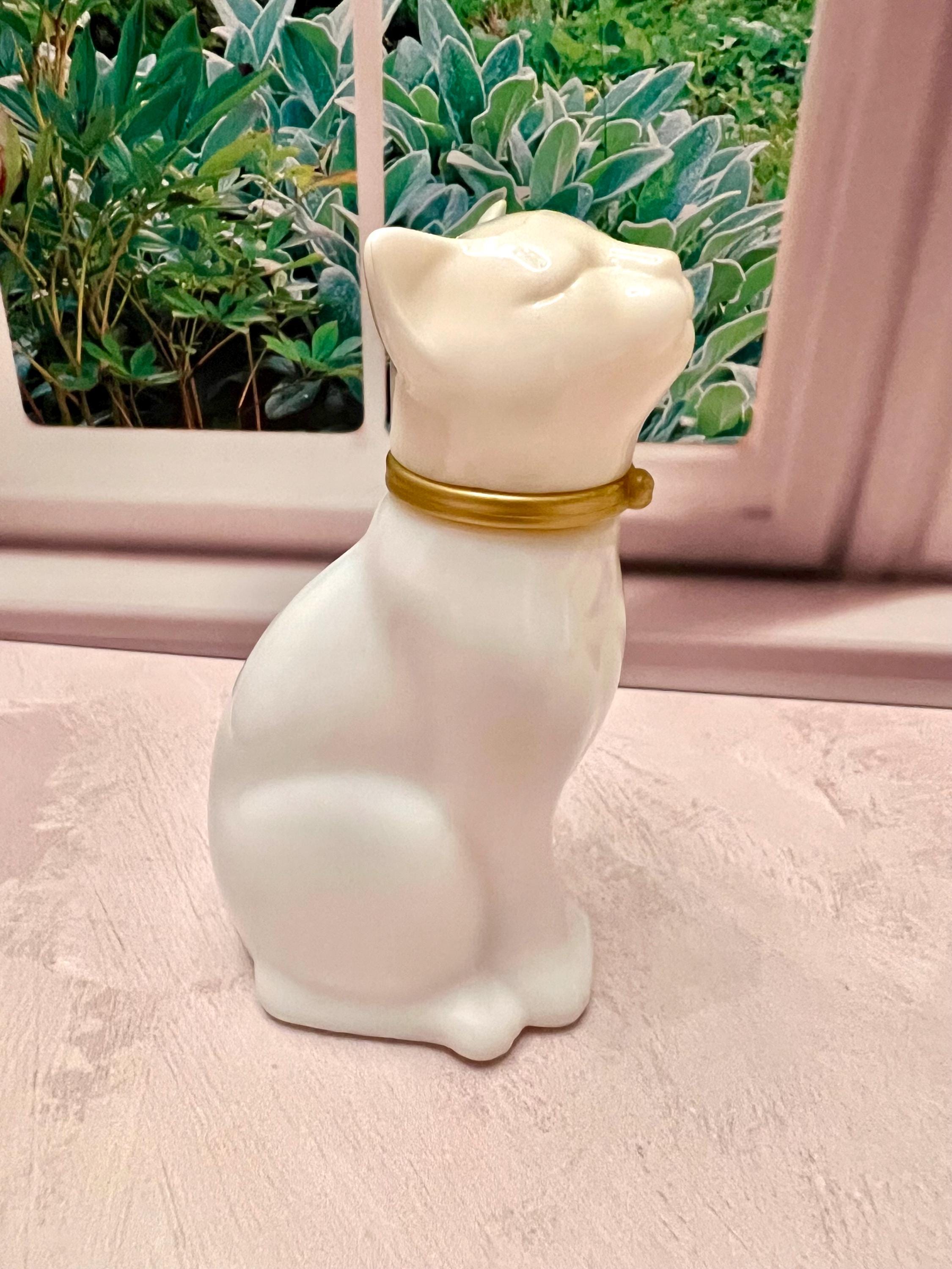 1970's Avon White Milk Glass Cat With Gold Collar Perfume Bottle