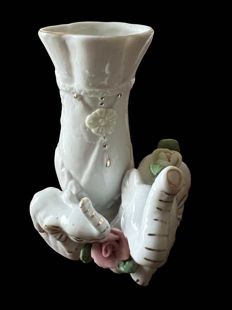 Vintage Elephants Bud Vase Gold Trim Etsy