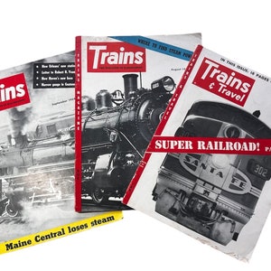 TRAINS The Magazine of Railroading 2 1954 issues and 1 Trains & Travel 1954 issue.