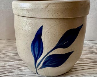 Williamsburg Pottery Crock Planter with Cobolt Blue Flower.
