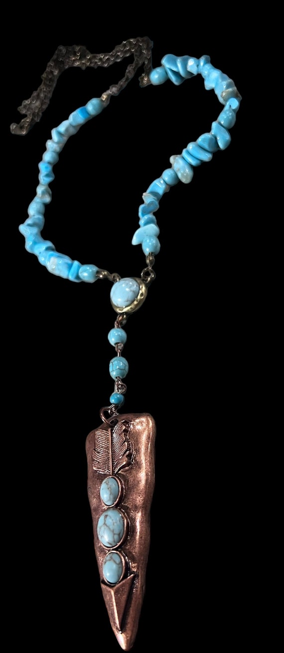 Vintage Copper and Faux Turquoise Unsigned Necklac