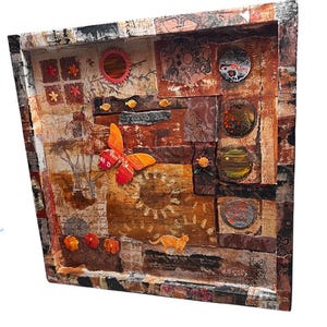 Mixed Media Collage: Abstract - Natural Elements and A Touch of Steam Punk.  Original Acrylic.