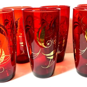 Red and Gold Glassware - Etsy