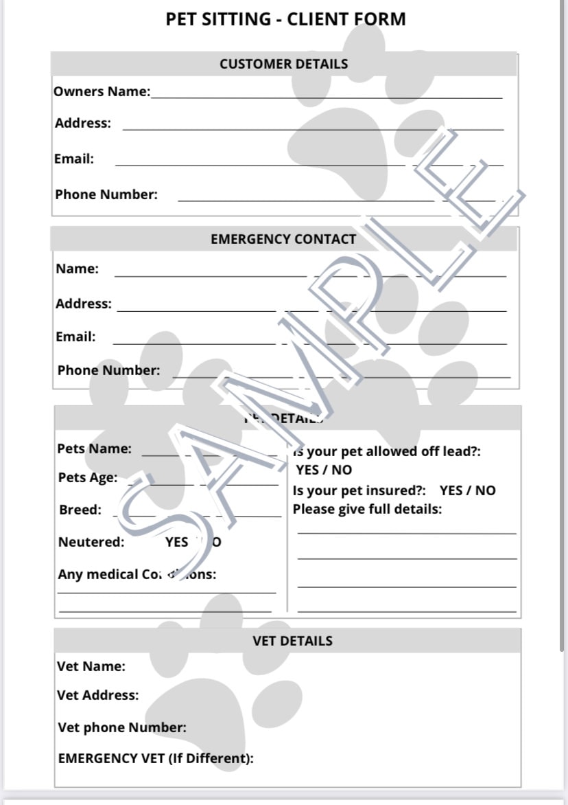 Pet Sitting / Dog Sitting Client Consent Form Notes Contract for Client Form - Instant Download as Many Times as You Want. Changes Available - Etsy pet-sitting-dog-sitting-client-consent-form-notes-contract-for-client-form-instant-download-as-many-times-as-you-want-changes-available-etsy
