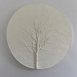 Large Botanical bas relief garden circular plaque tile Spring Cherry Blossom 18cm diameter